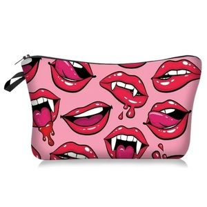 Womens NEW Pink Vampire Lips Kiss Cosmetic Zip Bag/Tarot Clutch/Mini Purse, OS